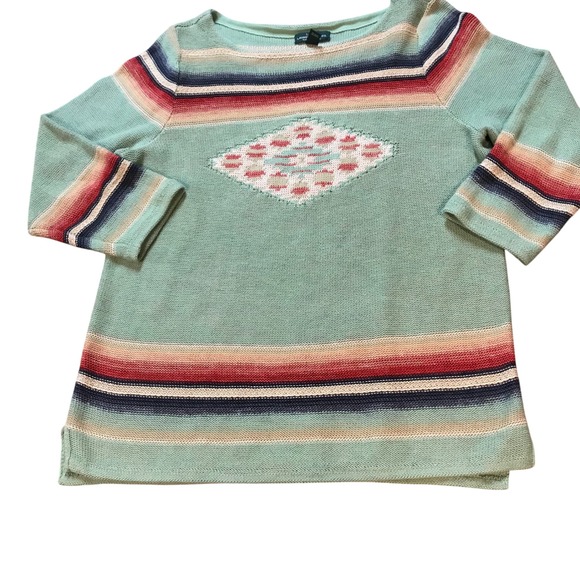 Ralph Lauren Sweaters - Lauren Ralph Lauren Southwestern Stripe Cotton Linen Knit Sweater Green XL 3/4
